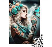Mujer Tatuada Corona de Flores Puzzle para Adultos Puzzle de 1000 Piezas Mariposa Relajación Decoración Regalo 70x50cm/1000pcs
