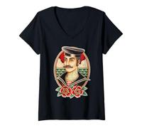 Mujer Tatuado Sailor American Traditional Tattoo Flash Camiseta Cuello V