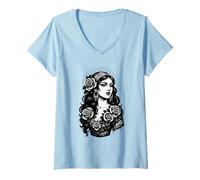 Mujer Tatuaje Gitano Cool Lady Tatuajes clásicos Americanos Vintage Camiseta Cuello V