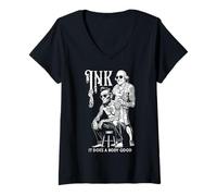 Mujer Tatuaje Lincoln Washington Tinta Divertida entintada Hace Bien un Cuerpo Camiseta Cuello V