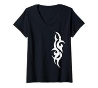 Mujer Tatuaje Tribal maorí Tradicional auténtico. Nueva Zelanda. Camiseta Cuello V