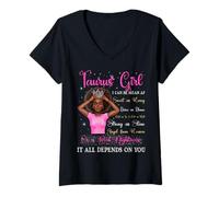 Mujer Tauro Girl Black Queen Zodiac Birthday Afro Mujer Rosa Camiseta Cuello V