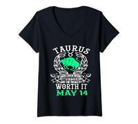 Mujer Tauro Zodiaco Mayo 14 Horóscopo Astrología Divertido Cumpleaños Camiseta Cuello V