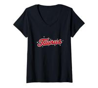 Mujer Taurus Retro Script Zodiac Rojo Camiseta Cuello V