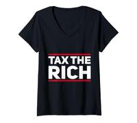 Mujer Tax The Rich Design Lema Divertido Capitalismo Política Camiseta Cuello V