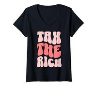 Mujer Tax The Rich Retro Wavy Camiseta Cuello V