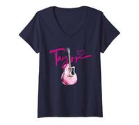 Mujer Taylor Nombre Amo a Taylor Girl Linda Guitarra Camiseta Cuello V, Azul Marino, M