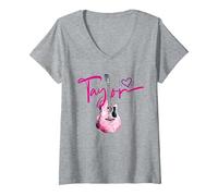 Mujer Taylor Nombre Amo a Taylor Girl Linda Guitarra Camiseta Cuello V, Gris Jaspeado, XXL