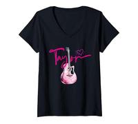 Mujer Taylor Nombre Amo a Taylor Girl Linda Guitarra Camiseta Cuello V, Negro, XL