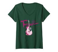 Mujer Taylor Nombre Amo a Taylor Girl Linda Guitarra Camiseta Cuello V, Verde Bosque, L
