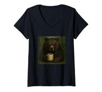 Mujer Taza Bear Grumpy Coffee Morning Humor Wildlife Cansed Camiseta Cuello V