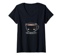 Mujer Taza de Café Ilustrada Dulce Camiseta Cuello V
