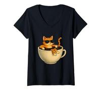 Mujer Taza de café para gato, piscina fresca, divertida, chill kitty, gafas de sol Camiseta Cuello V
