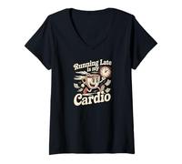 Mujer Taza de café Running Late - Retro Funny Chaos Energy Art Camiseta Cuello V