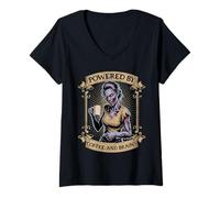 Mujer Taza de café Zombie Morning Dead Funny Halloween Brain Lover Camiseta Cuello V