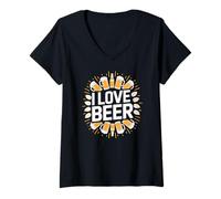 Mujer Taza de Cerveza Artesanal con Texto en inglés I Love Beer Camiseta Cuello V
