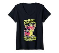 Mujer Taza de té para amantes de los perros, mujeres y hombres, linda raza pequeña, humor atrevido para mascotas Camiseta Cuello V
