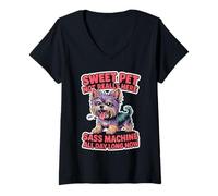 Mujer Taza de té para amantes de los perros, mujeres y hombres, linda raza pequeña, humor atrevido para mascotas Camiseta Cuello V
