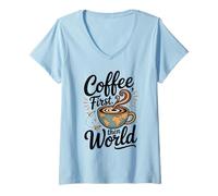 Mujer Taza de Viaje Divertida para Amantes de la cafeína Coffee First Then The World Camiseta Cuello V