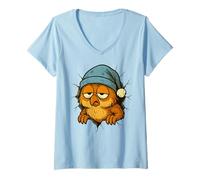 Mujer Taza, diseño de búho Cansado, con Texto en inglés Camiseta Cuello V