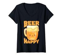 Mujer Taza Sonriente con Texto en inglés «Beer Happy Cute Smiling Mug Camiseta Cuello V