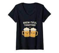 Mujer Tazas de Cerveza Brew-Tiful Together - Juego de Palabras para Beber Cerveza Artesanal Camiseta Cuello V
