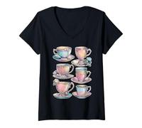 Mujer Tazas de té estéticas Pastel Floral Summer Vibes Dreamy Art Camiseta Cuello V