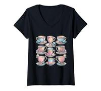 Mujer Tazas de té estéticas Pastel Floral Summer Vibes Dreamy Art Camiseta Cuello V