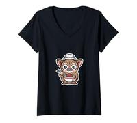 Mujer Tazón de Fideos Ramen Divertido Tarsier Comiendo Camiseta Cuello V