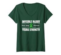 Mujer TBI Awareness - Cinta de Soporte Verde para Lesiones cerebrales Invisible Camiseta Cuello V