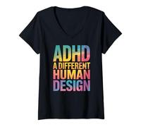 Mujer TDAH A Different Human Design Awareness Declaración Cita Camiseta Cuello V