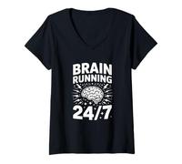 Mujer TDAH Ansiedad Brain Running Humor Camiseta Cuello V