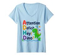 Mujer TDAH Hey Dino Divertido Camiseta Cuello V