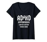 Mujer TDAH Hyperfocus Edición Limitada Turbo Mode Gimnasio Motivacional Camiseta Cuello V