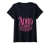 Mujer TDAH Una Diva Tiene distracción Mujeres Divertidas Camiseta Cuello V