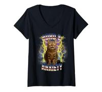 Mujer TDAH y Ansiedad Neurodiversidad Divertido Tonto Meme Gato Camiseta Cuello V