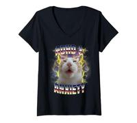 Mujer TDAH y Ansiedad Neurodiversidad Divertido Tonto Meme Gato Camiseta Cuello V