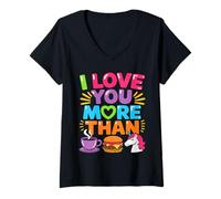 Mujer Te amo más que a la hamburguesa de café unicornio divertido Camiseta Cuello V