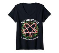 Mujer Te brujamos: un Feliz solsticio de Invierno, Bruja wiccana, pagana Camiseta Cuello V