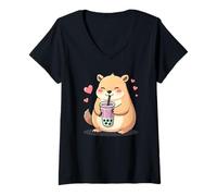 Mujer Té de burbujas Capybara - Cute Capy Camiseta Cuello V