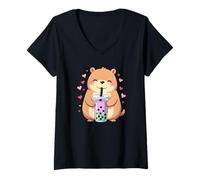 Mujer Té de burbujas Capybara - Cute Capy Camiseta Cuello V