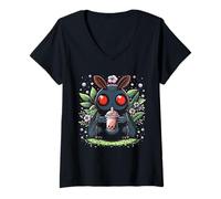 Mujer Té de Burbujas Mothman Boba Tea Kawaii Camiseta Cuello V