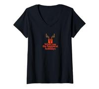 Mujer Te deseamos Las Fiestas más Felices Reno Divertido Feliz Navidad Camiseta Cuello V