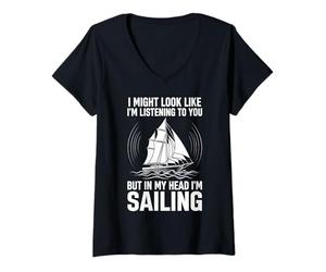 Mujer Te escucho Pero en mi Cabeza Estoy navegando Camiseta Cuello V