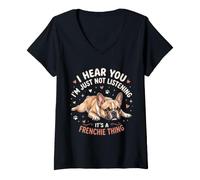 Mujer Te escucho Simplemente no escucho Bulldog francés Camiseta Cuello V