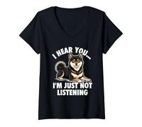 Mujer Te escucho, Simplemente no escucho - Shiba Inu Perro japonés Camiseta Cuello V