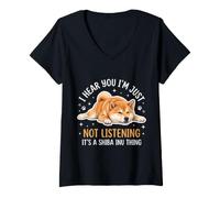 Mujer Te escucho Simplemente no Estoy Escuchando Shiba Inu Camiseta Cuello V