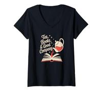 Mujer Té Libros y Buena Compañía Amantes de Libros Camiseta Cuello V
