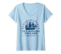 Mujer Tea Bagging England Since 1773 Patriotic 4th of July Funny Camiseta Cuello V
