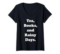 Mujer Tea Books And Rainy Days Cozy Vibes Camiseta Cuello V